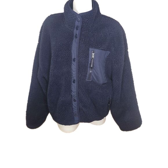 Fabletics Women's XL Blue Tahoe Teddy Oversized Boxy Snap Up Jacket Fall Fashion - Picture 1 of 16